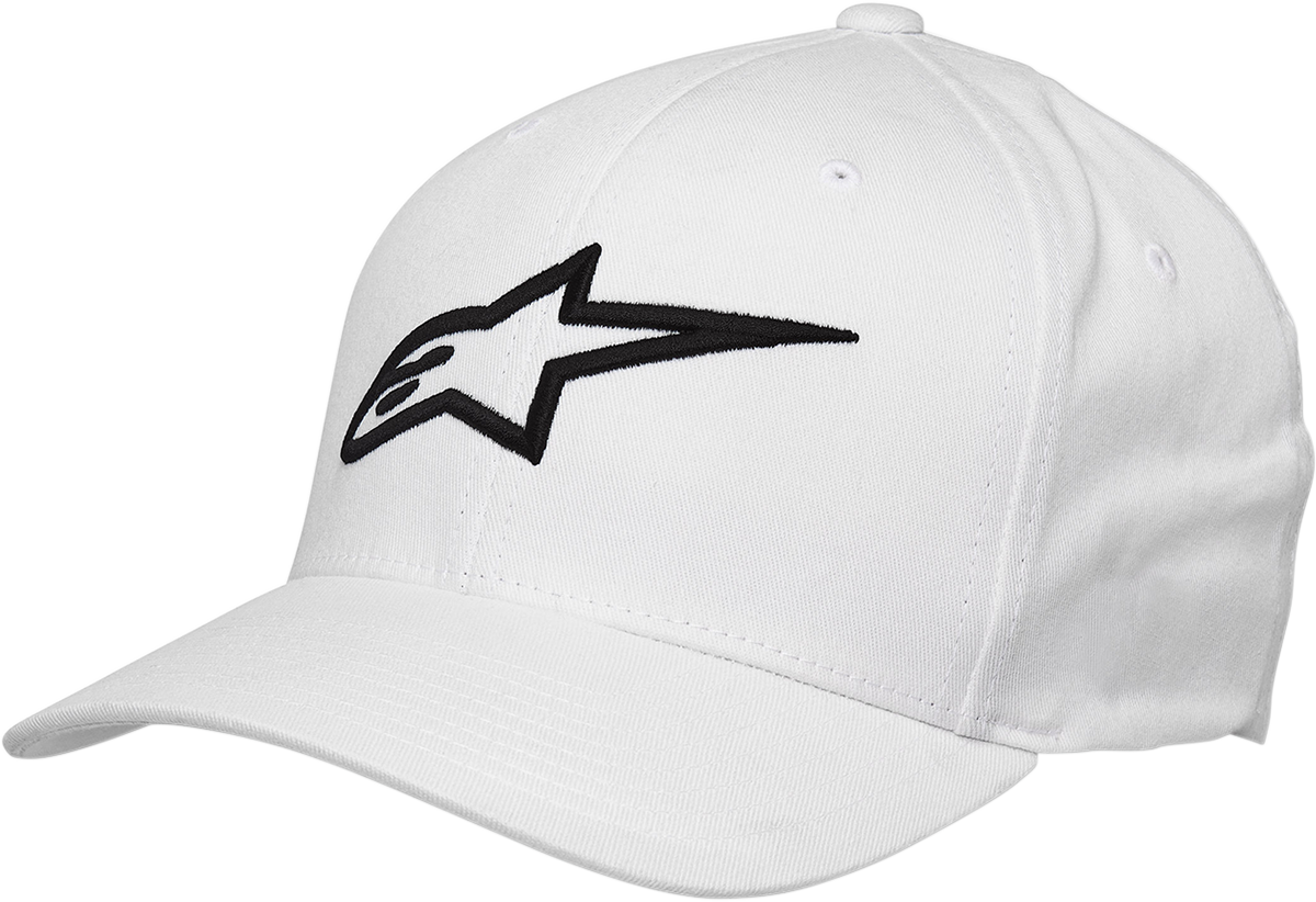 Alpinestars Ageless Curve Hat in white and black, large/XL size, stylish motorcycle-themed cap with curved brim.