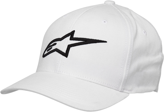 Alpinestars Ageless Curve Hat in white and black, large/XL size, stylish motorcycle-themed cap with curved brim.