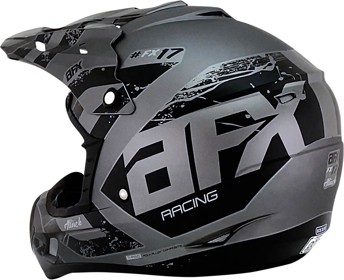 Bill's Exhausts AFX FX-17 Attack helmet in frost gray and matte black, medium size, with sleek aerodynamic design and vent details.