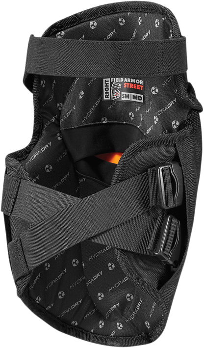 Bill's Exhausts ICON Field Armor Street Knee Protectors S/M in black, showing their durable guard design for motorcycle safety.
