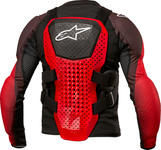 Alpinestars Youth Bionic Tech Jacket in black, white, and red, showing the protective motocross jacket with logo details.