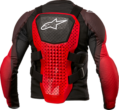 Alpinestars Youth Bionic Tech motorcycle jacket in black, white, and red, size L/XL, with protective armor and sporty design.