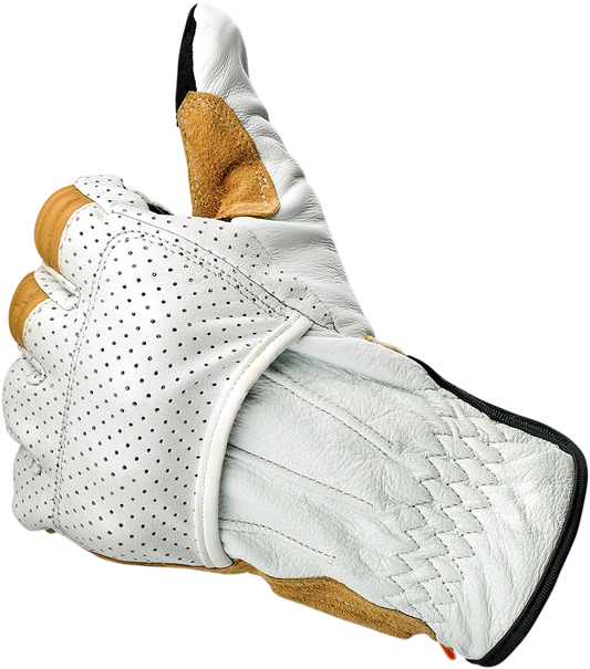 BILTWELL Borrego gloves in cement color, XS size, made of durable leather, featuring reinforced stitching and protective design.