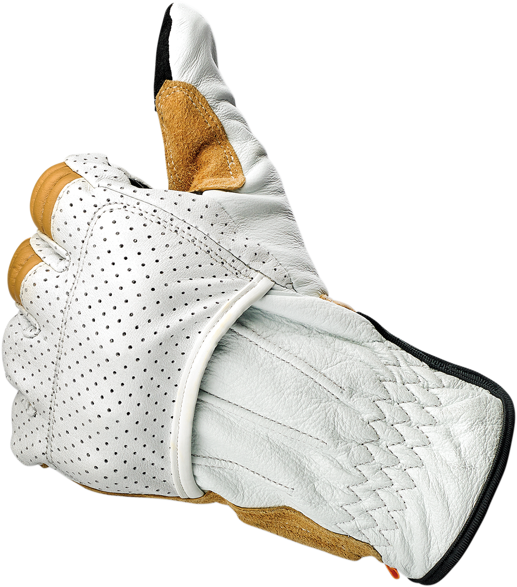 Bill's Exhausts BILTWELL Borrego Gloves in Cement, XL size, showing the durable motorcycle glove with reinforced knuckles and wrist closure.