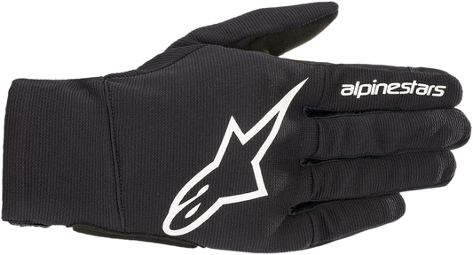 Black Alpinestars Reef Gloves in large size, featuring protective design and textured palm for motorcycle riding comfort.