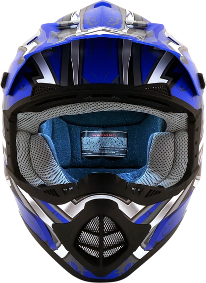 Matte blue AFX FX-17Y Butterfly helmet in medium size, featuring a sleek aerodynamic design and vibrant graphics.