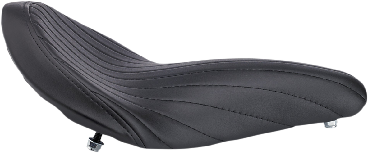 Black BILTWELL Solo 2 motorcycle seat with tuck and roll design, featuring sleek stitching and padded comfort for riders.