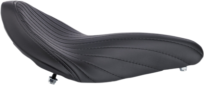 Black BILTWELL Solo 2 motorcycle seat with tuck and roll design, featuring sleek stitching and padded comfort for riders.
