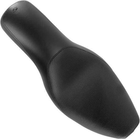 Black SADDLEMEN Profiler Basket-weave Seat for Harley Dyna '06-'17, featuring textured leather and ergonomic design.