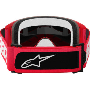Alpinestars Vision 5 Goggle with blaze red frame and gold mirror lens, designed for motocross or off-road riding.