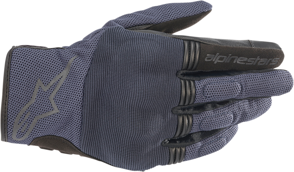 Alpinestars Copper Gloves in Mood Indigo, 2XL, showing textured leather and detailed stitching for motorcycle riding.