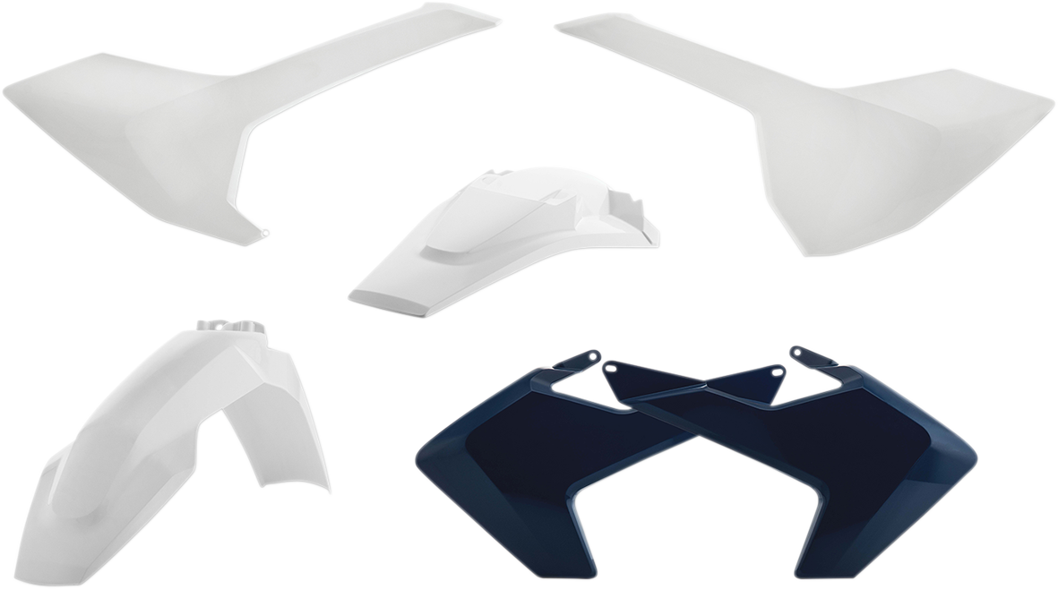 A black Acerbis standard replacement body kit for OEM '17 motorcycle, shown on a plain background with parts assembled.