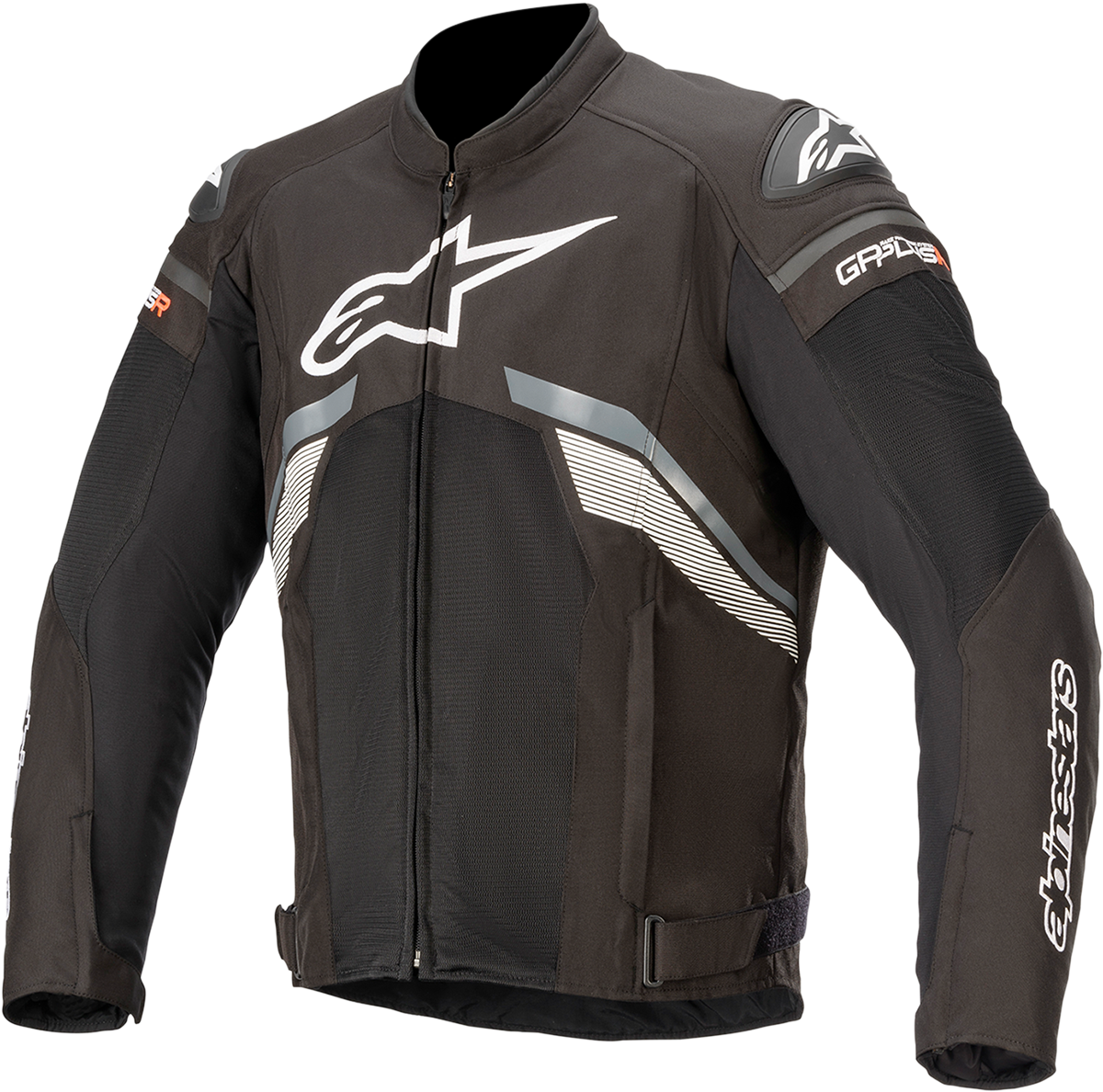 Alpinestars T-GP Plus R Air motorcycle jacket in black, gray, and white, size 3XL, featuring protective armor and ventilation.