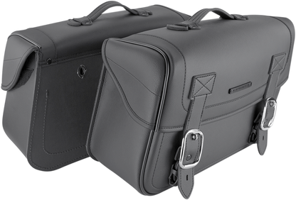 Universal saddlebag seat by SADDLEMEN for Bill's Exhausts motorcycle, shown mounted on a bike seat.