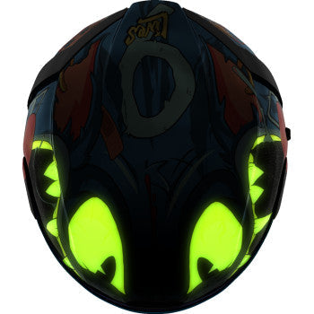 Blue ICON Airform™ helmet with 9 Lives design, XS size, featuring sleek helmet shape and detailed graphics.