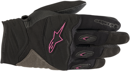Alpinestars Women Stella Shore Gloves in black and fuchsia, size XS, showing the stylish motorcycle gloves with protective design.