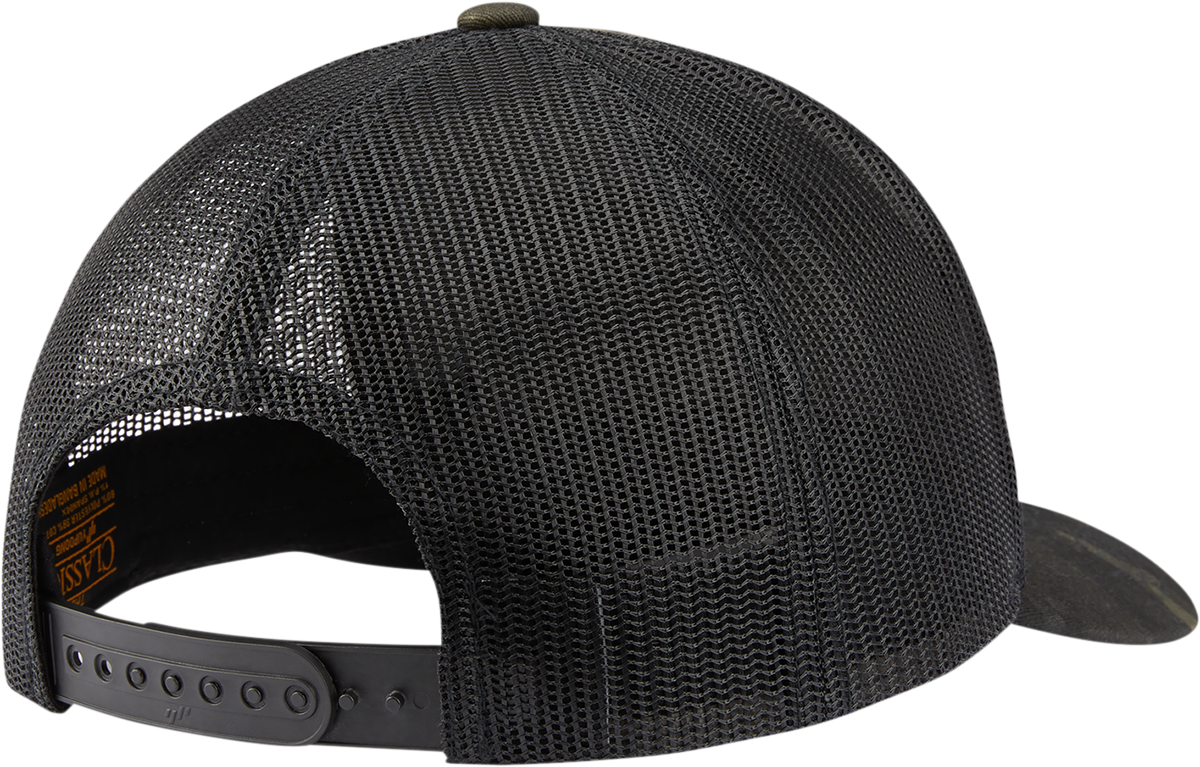 Black camo ICON MC Punch™ hat featuring a curved brim and adjustable strap, designed by Bill's Exhausts.