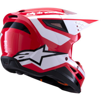 Alpinestars SM3 motorcycle helmet in gloss red, white, and black, size XL, featuring a sleek aerodynamic design and ventilation.