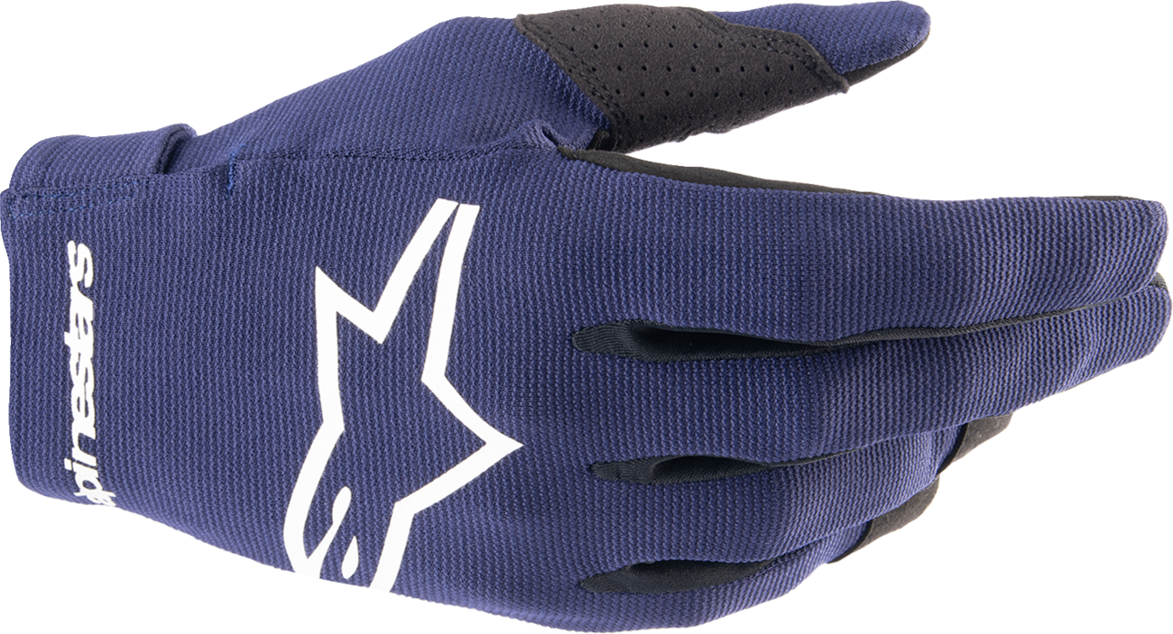 Alpinestars Radar Gloves in Night Navy and White, large size, showing protective design and textured palm for motorcycle riding.