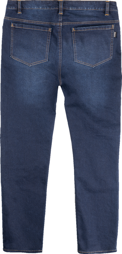 Blue ICON Uparmor™ Covec Jean by Bill's Exhausts, size 40, showcasing durable denim fabric and modern slim-fit design.