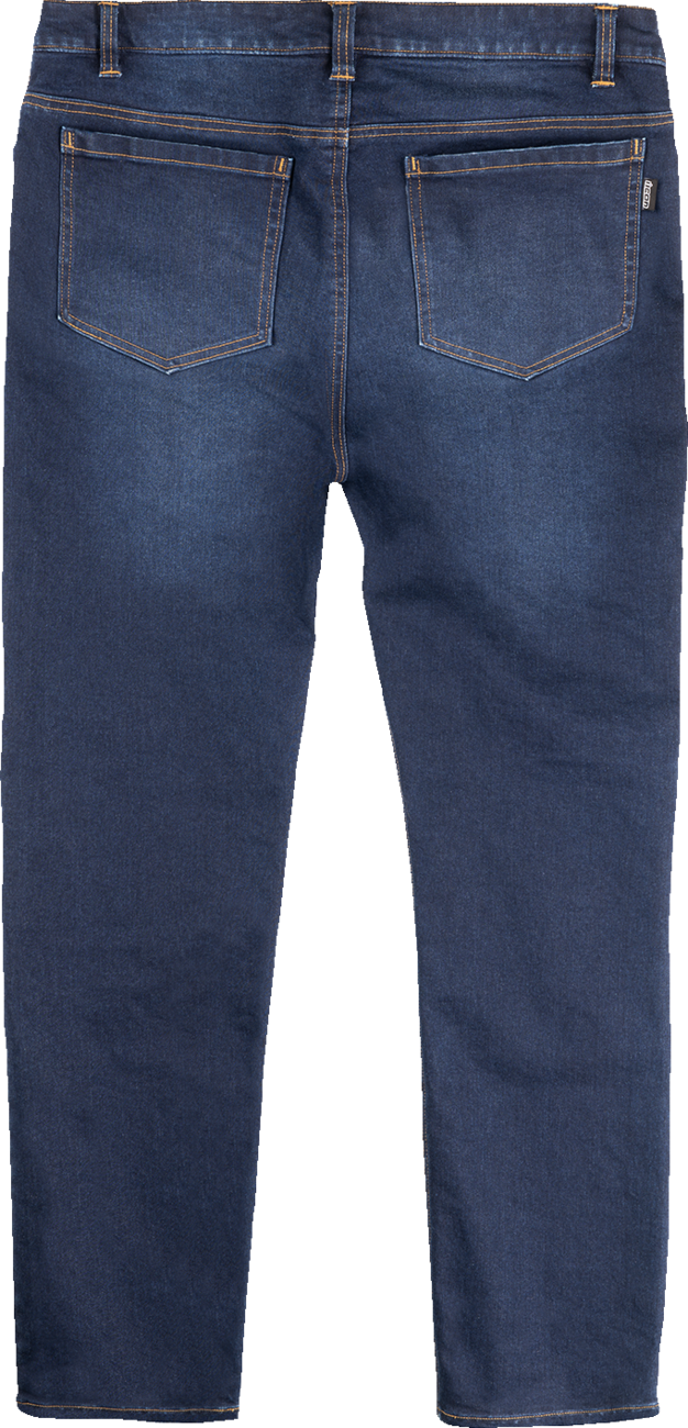 Blue ICON Uparmor™ Covec Jean by Bill's Exhausts, slim-fit denim with reinforced Covec fabric, size 32, front view