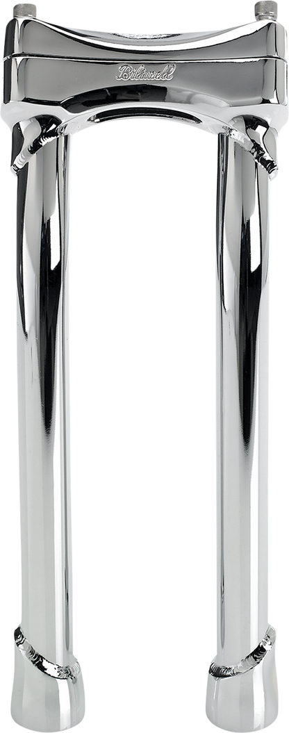Chrome BILTWELL Murdock oversized risers with pullback handlebar design, 12-inch width for motorcycle handlebars.