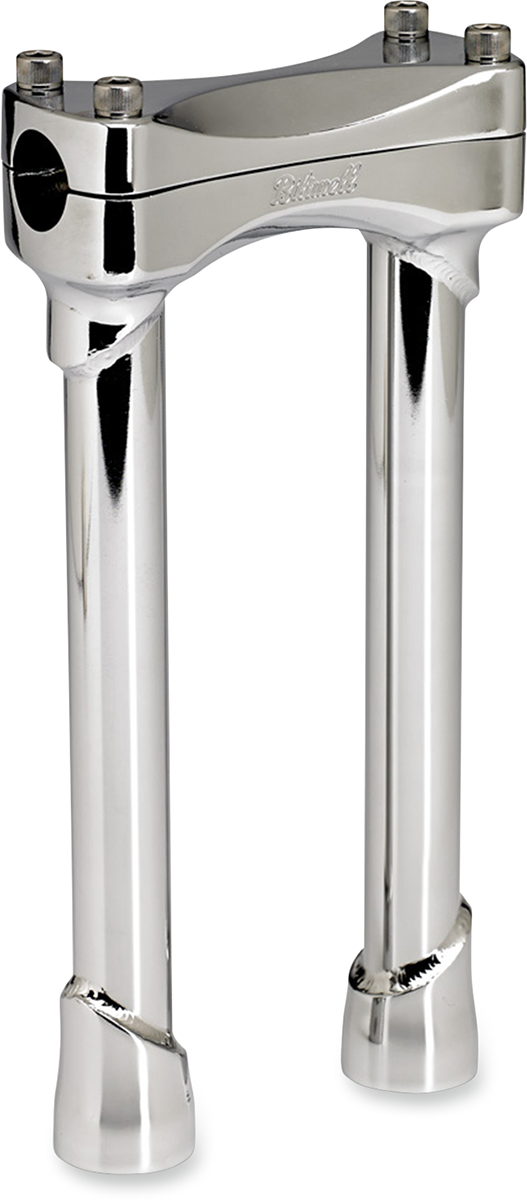 Chrome BILTWELL Risers Murdock 10-inch handlebars for motorcycle, featuring sleek, polished design and durable construction.