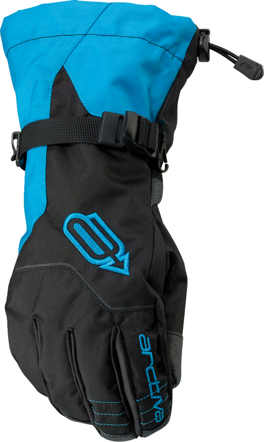 Bill's Exhausts ARCTIVA Pivot Gloves in black and blue, small size, showing the gloves with adjustable wrist straps and textured palms.