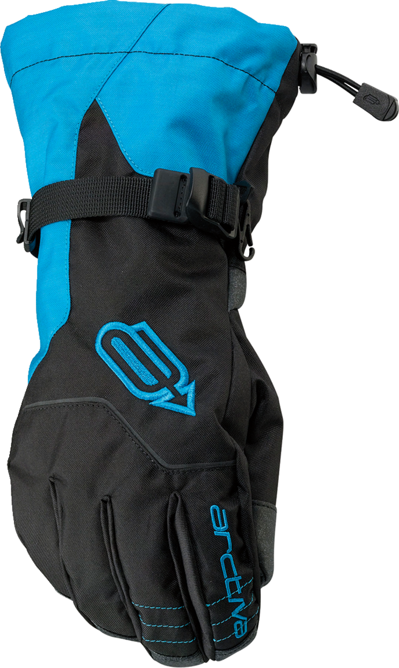 Black and blue ARCTIVA Pivot gloves in 2XL size featuring textured palms and adjustable wrist straps, designed for optimal grip and comfort.