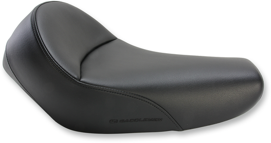 Black SADDLEMEN Heels Down Solo Seat for motorcycles, plain design without backrest, XL size, by Bill's Exhausts.