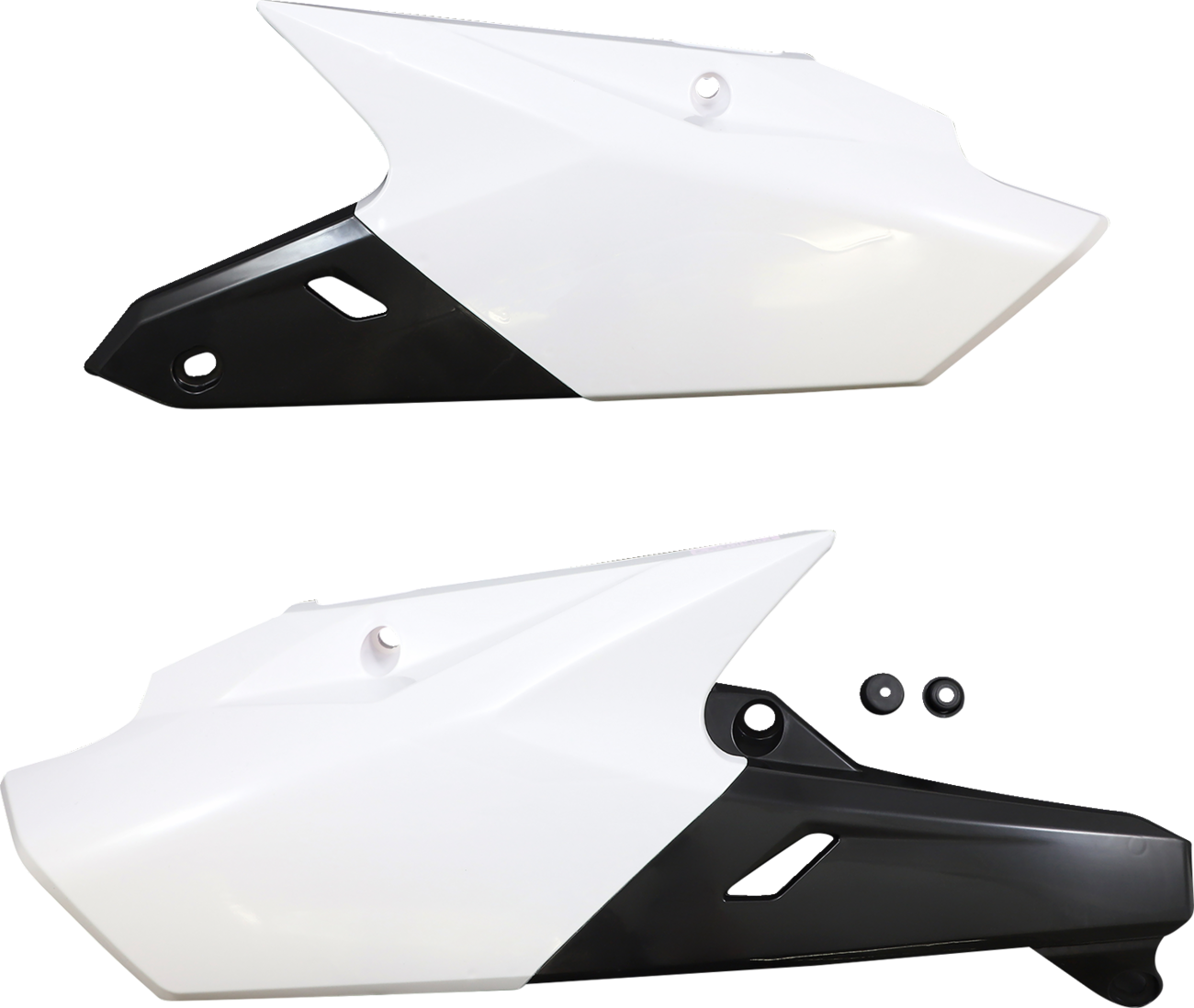 A set of ACERBIS white and black motorcycle side panels with body design, featuring the Bill's Exhausts branding.