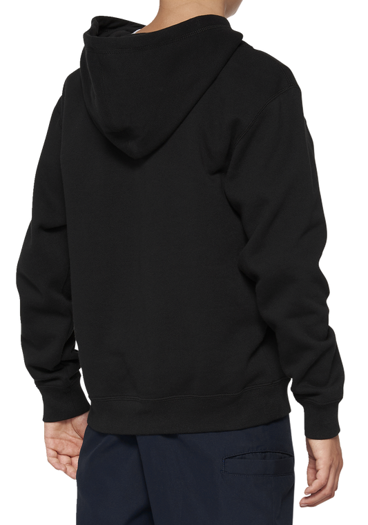 Black youth icon hoodie by Bill's Exhausts, medium size, showing front view with hood and logo design.