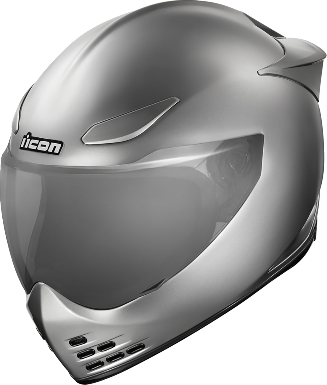 Silver ICON Domain™ Helmet Cornelius style in large size with sleek design, featuring the iconic graphics on the helmet surface.