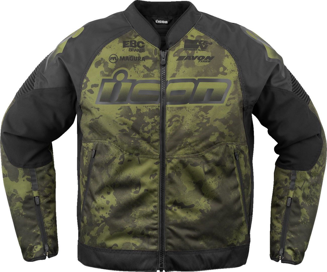 Bill's Exhausts ICON Overlord3™ CE Magnacross jacket in green, medium size, with durable fabric and logo details.