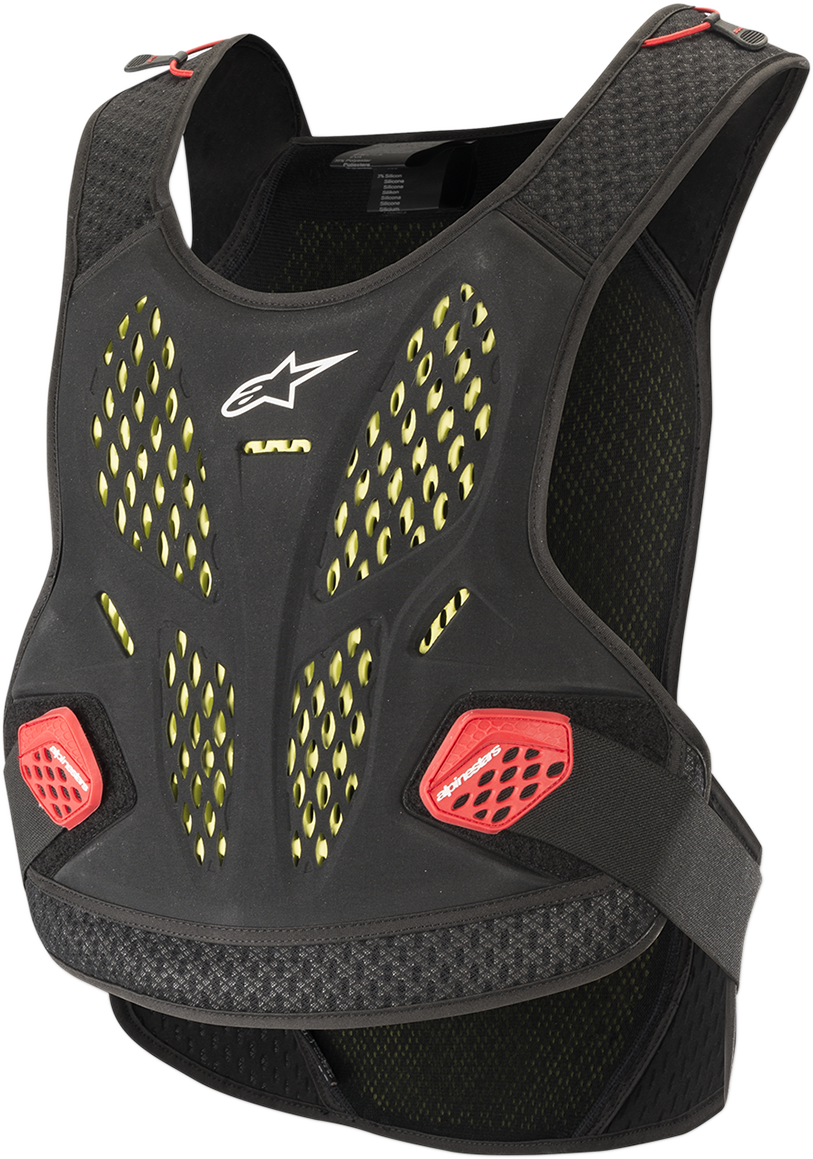 Alpinestars Sequence Chest Guard in anthracite and red, size medium/large, protective motorcycle gear with padded design.