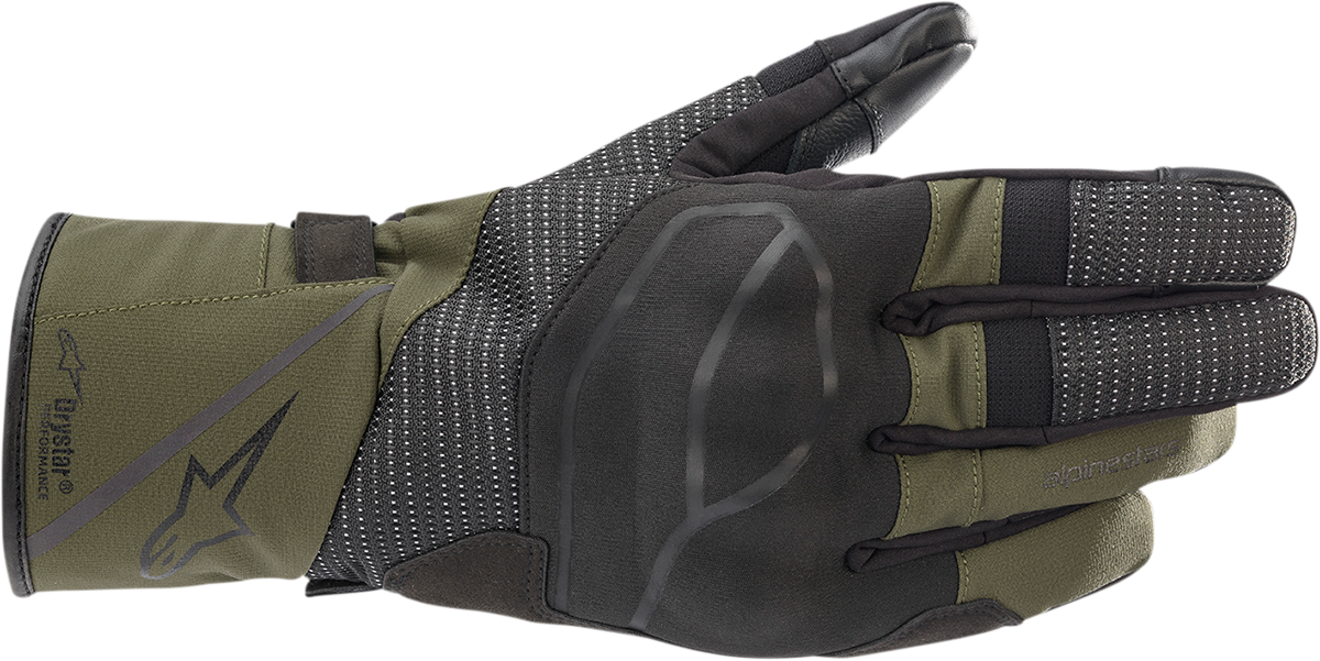 Alpinestars Andes V3 Drystar® motorcycle gloves in black forest, small size, showing reinforced knuckles and textured palm area.