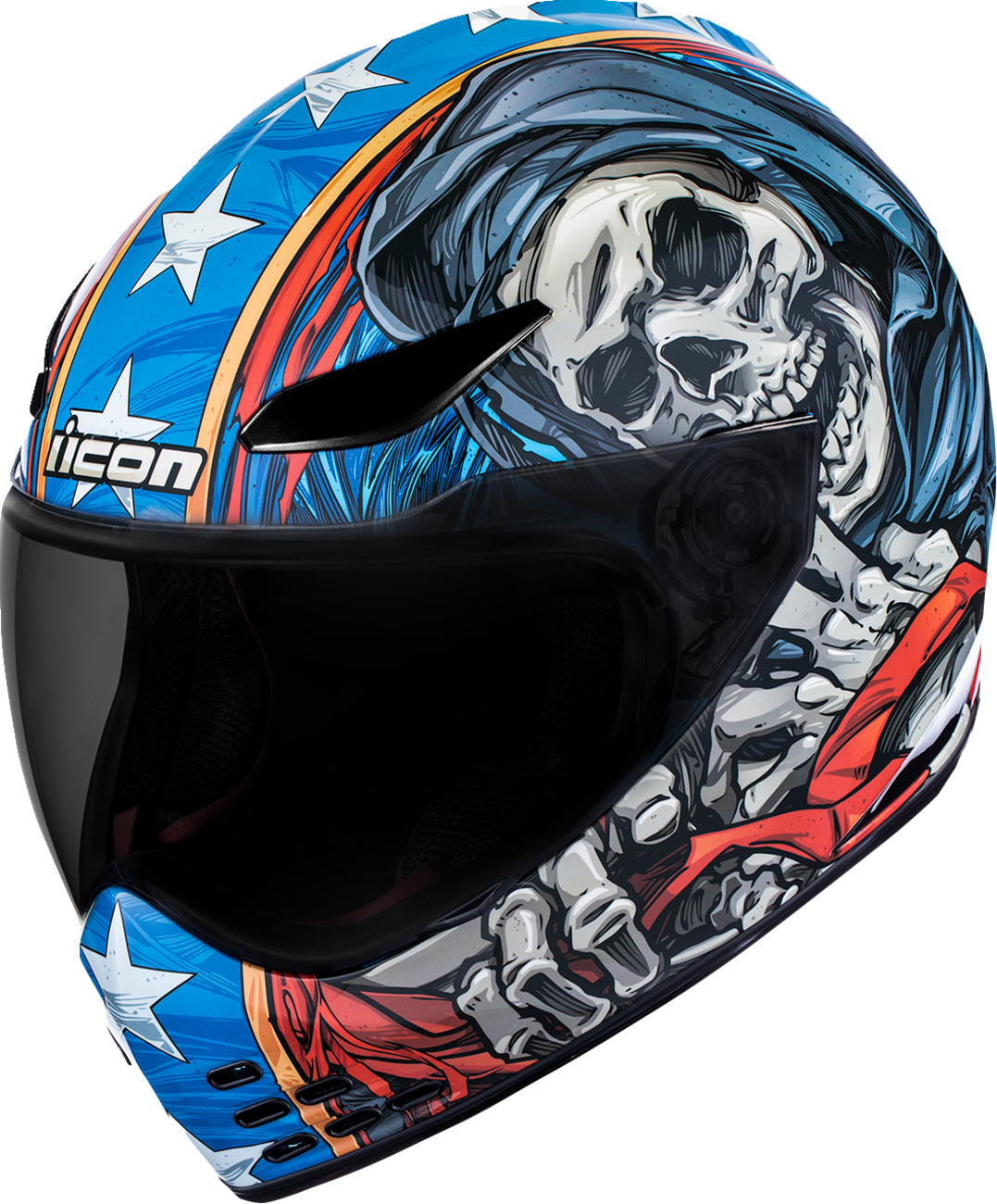 Bill's Exhausts ICON Domain™ Helmet Revere Glory 2XL helmet with sleek design and vibrant colors in a close-up image.