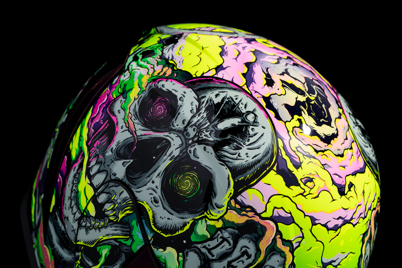 Bill's Exhausts ICON Airform™ helmet in Purple Hippy Dippy design, XL size, featuring a sleek helmet with vibrant purple graphics.