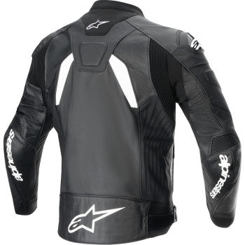 Alpinestars GP Plus R v4 Airflow leather motorcycle jacket in black and white, size US 38 / EU 48, with protective armor details.