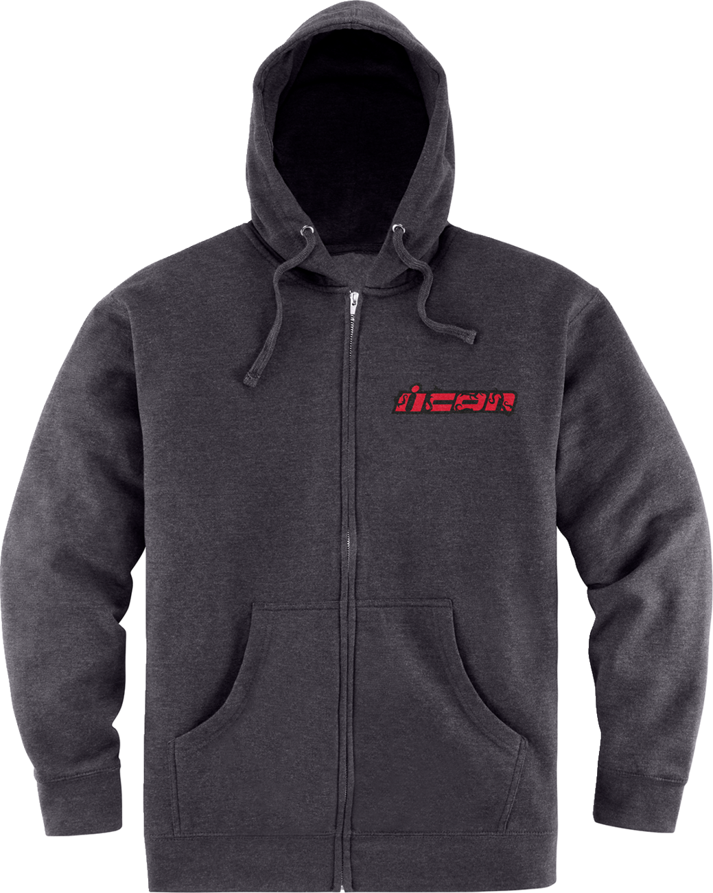 Black ICON Omnicrux Zip Fleece Hoodie by Bill's Exhausts, medium size, shown with front zipper and soft fleece fabric.