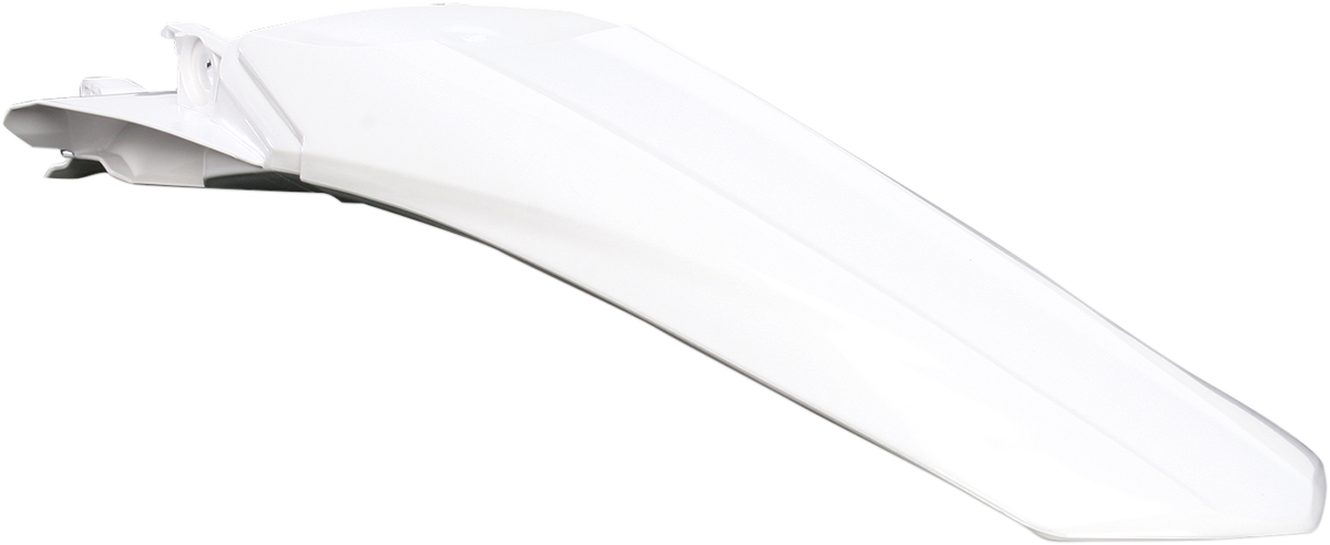 A white Acerbis rear fender for motorcycle, featuring a sleek body design with mounting points, shown on a plain background.