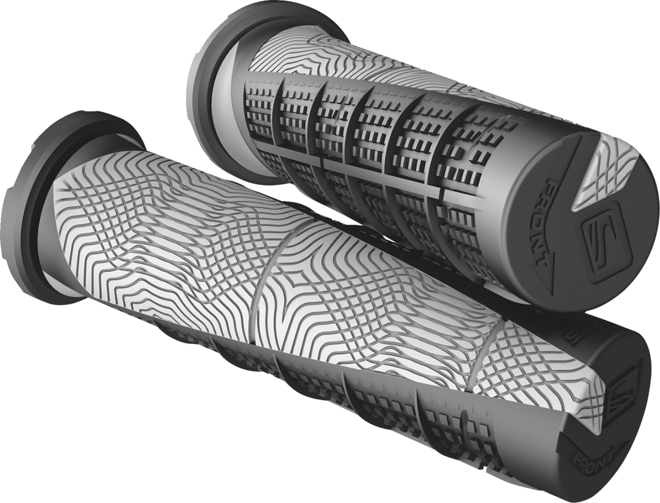 Scott Deuce ATV grips in black and gray, designed for engine control, featuring ergonomic rubber padding and textured surface.