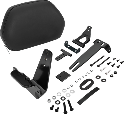 Black SHOW CHROME quick-detach backrest for Ryker 2020-2022 engine, designed for easy attachment and removal.