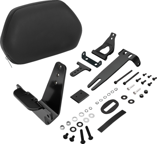 Black SHOW CHROME quick-detach backrest for Ryker 2020-2022 engine, designed for easy attachment and removal.
