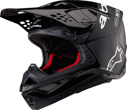 Alpinestars Supertech M10 motorcycle helmet in black and dark gray with MIPS® technology, medium size, front view.