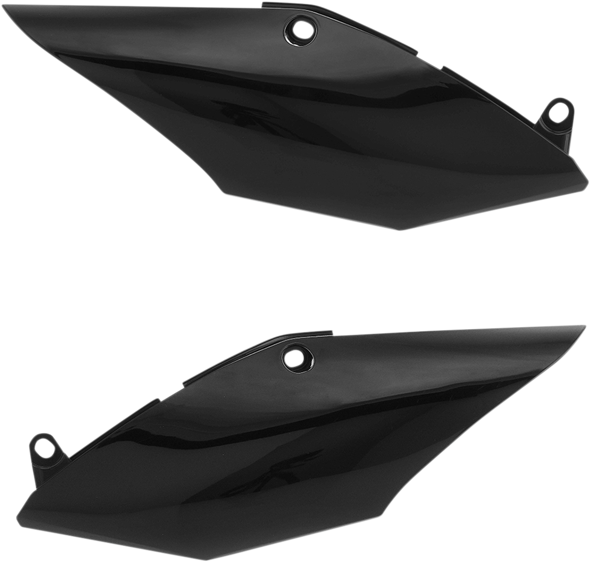 Acerbis black side panels for motorcycle body, featuring sleek black finish and detailed design, compatible with various models.