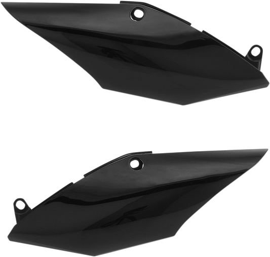 Acerbis black side panels for motorcycle body, featuring sleek black finish and detailed design, compatible with various models.