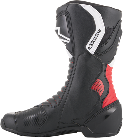 Alpinestars SMX-6 v2 motorcycle boots in black and red, US 10.5, EU 45, with protective design and sturdy sole.