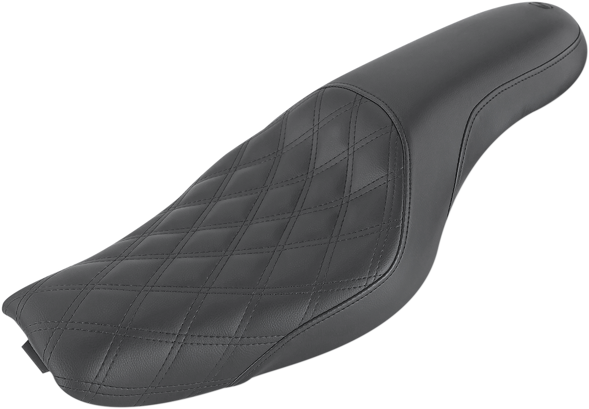 Bill's Exhausts Saddlemens Profiler Seat with front lattice and rear smooth design in black, ideal for motorcycle seating.