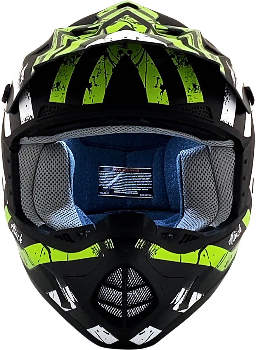 Matte black and green AFX FX-17Y Attack motorcycle helmet, medium size, with aerodynamic design and clear visor.